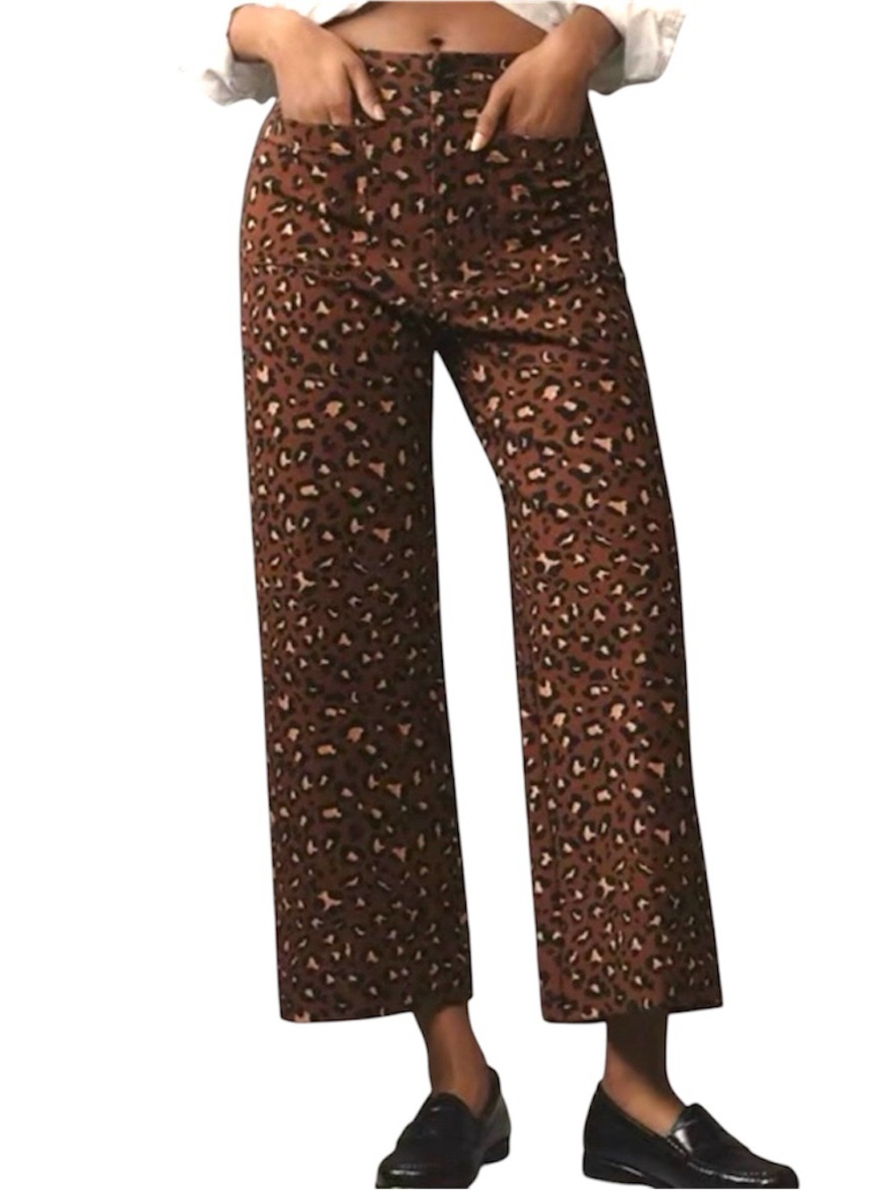 Maeve Colette Animal Print Ponte Pants 28 Wide Leg High Rise
